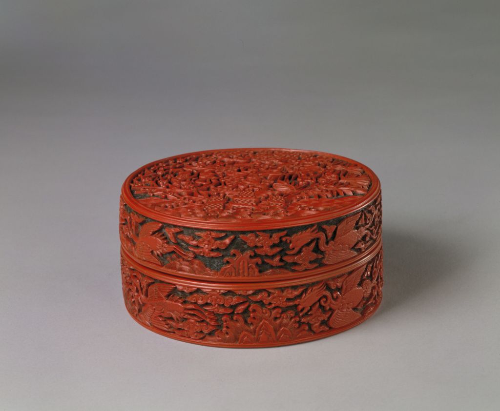 图片[1]-Round box with red pine, bamboo and plum patterns-China Archive